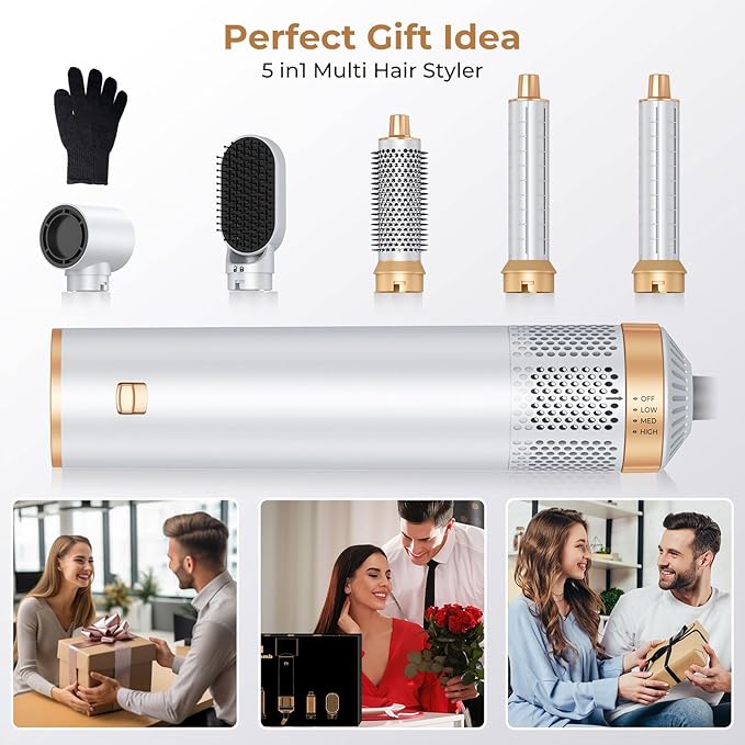5 in 1 Hair Dryer Brush, Negative Ion Air Styler Wrap Hair Styler Upgrade Blow Dryer Brush Air Curler for Hair, Blowout Brush Set As A Gift for Straight/Curl/Drying/Smoothing