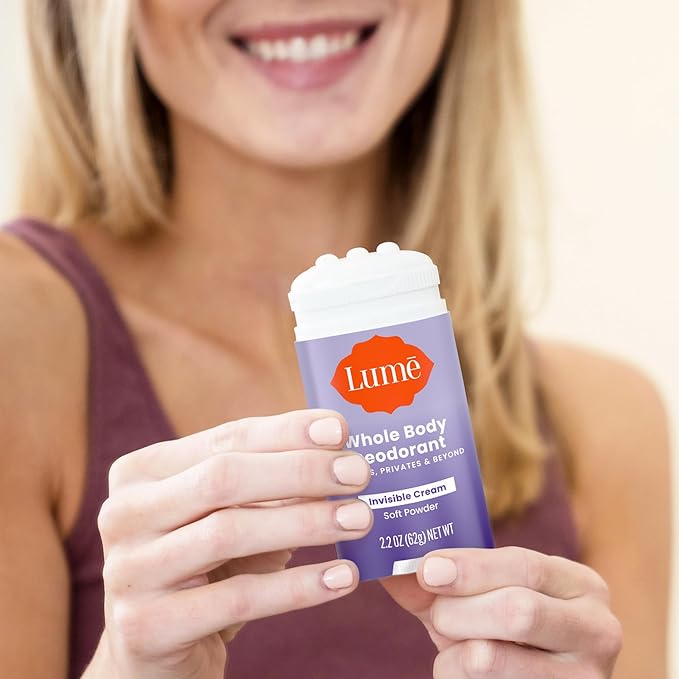 Lume Whole Body Deodorant - Invisible Cream Stick - 72 Hour Odor Control - Aluminum Free, Baking Soda Free, Skin Safe - 2.2 Ounce (Pack of 2) (Soft Powder)