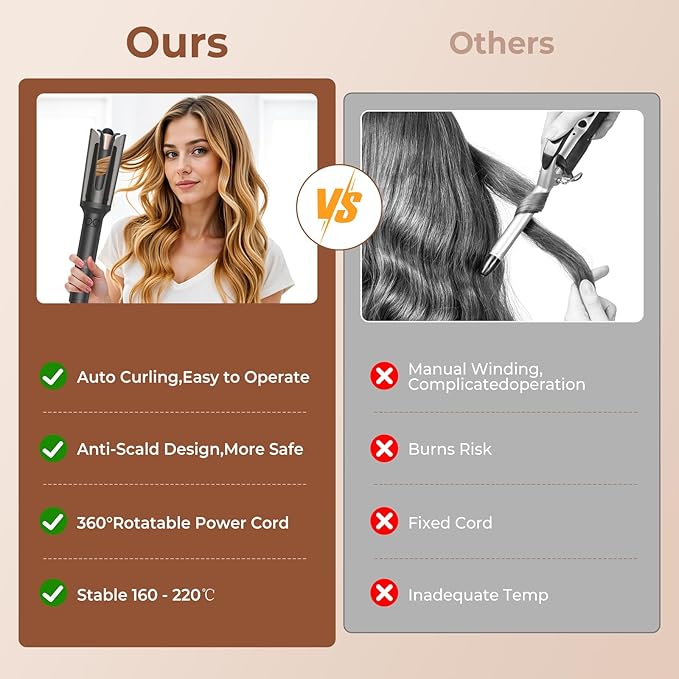 Automatic Curling Iron, Anti-Tangle Hair Curler with 1" Large Slot, 3 Temps & Timer, 2-Way Rotation, Anti-Scald Dual Voltage Ceramic Curler with Ionic & Auto Shut-Off, Christmas Gifts for Women
