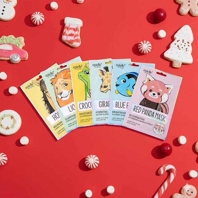 Epielle Character Face Mask Wild Kingdom 12 Pack, Fun & Effective Korean Skin Care, Spa Party Favors, Stocking Stuffers, Birthday Gifts for Women, Thanksgiving Essentials