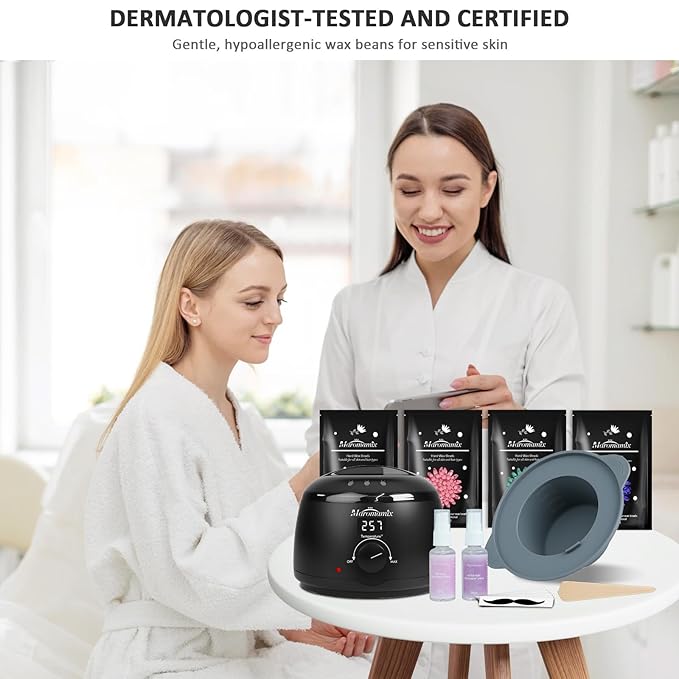Waxing Kit -Digital Wax Warmer Machine for Hair Removal with 4 Packs of Hard Wax Beads & Silicone Pot for Full Body, Legs, Face, Eyebrows, Bikini, Brazilian at Home Waxing Kit for Men Women
