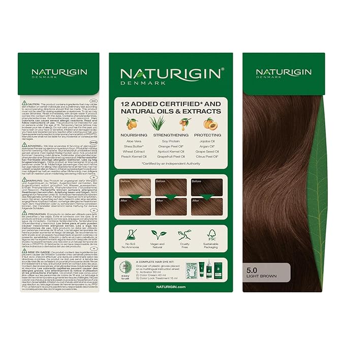 Naturigin Permanent Hair Dye, 5.0 Light Chocolate Brown – Ammonia Free, 100% Gray Coverage, Vegan, Salon Quality Hair Dye