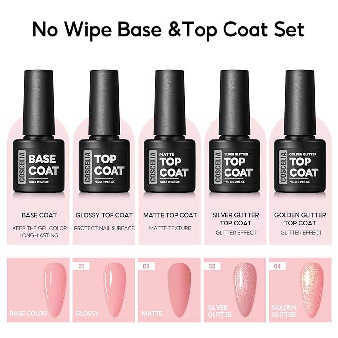 COSCELIA 25 Bottles Gel Nail Polish Set, 20 Colors Gel Polish with 5PC Top Base Coat Kit Nude Pink Brown Grey Glitte Fall Winter Nail Art Supplies Manicure Starter Kit Christmas Gifts for Women Teens