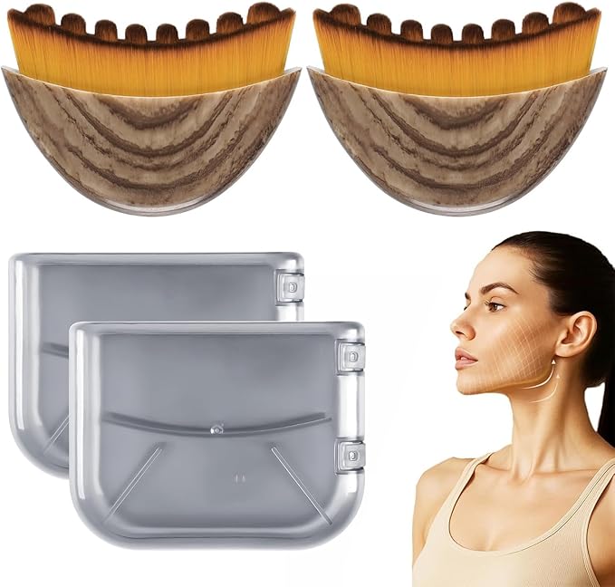 2-Pack Lymphatic Contour Face Brush, Lymphatic Drainage & Contour Face Massage Brush Set for Gua Sha, Puffiness Reduction, Glowing Skin, Gentle Daily Facial and Body Massage Tool