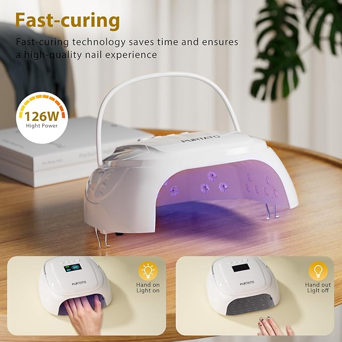 126W Cordless Rechargeable UV LED Nail Lamp with Large Space, Handle and Foot Rest, Fast Curing Gel Nail Dryer with 4 Timers for Salon and Home (White)