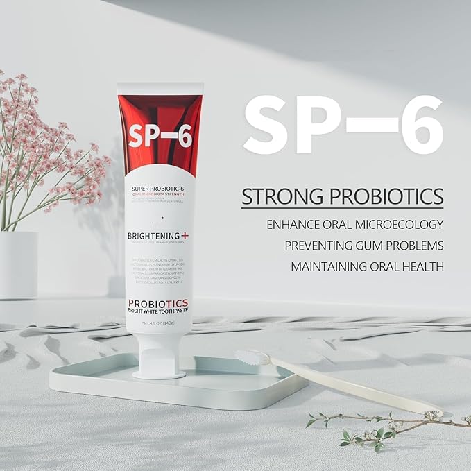 SP-6 Probiotic Whitening Toothpaste - Enhanced Formula with 6 Probiotics for Teeth Whitening and Gum Health - Enamel-Safe, Fluoride-Free, Fresh Mint Flavor, 4.9Oz (1)
