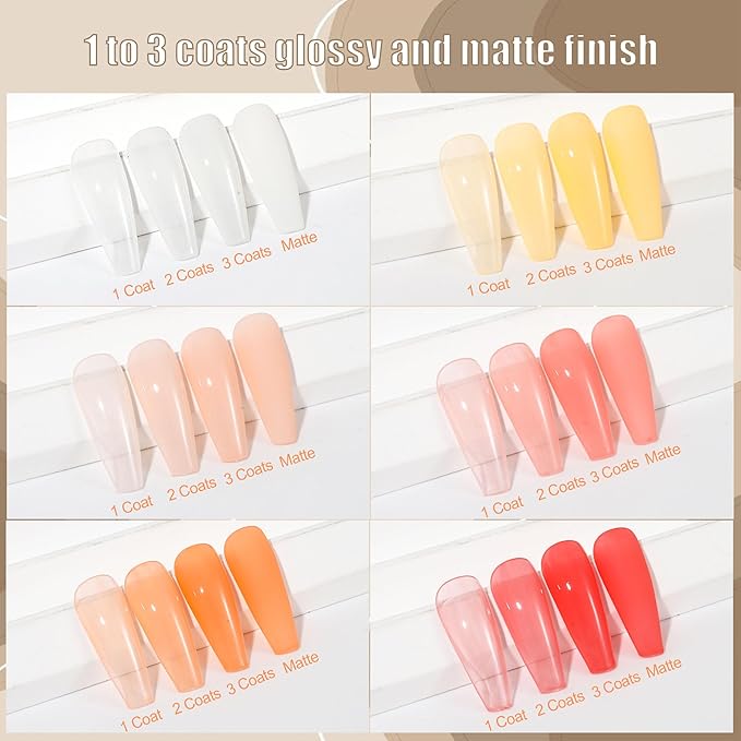Artdone Sheer Gel Nail Polish Set Jelly UV Gel 6 Colors Translucent Milky White Yellow Light Apricot Red Colors Nail Polish For All Seasons Neutral Soak off LED Lamp Gel Manicure Kit For Nail Art