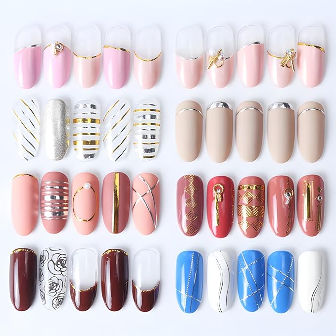 12 Sheets Gold Nail Stickers for Nail Art 3D Self Adhesive Line Nail Decals Gold Nail Art Stickers Gold Stripe Wave Nail Design French Nail Supplies for DIY Manicure Decoration for Women