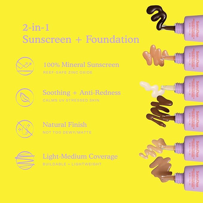 Tower 28 Beauty SunnyDays SPF 30 Tinted Mineral Sunscreen For Sensitive Skin - 2-in-1 Facial Broad Spectrum UVA/UVB Protection + Foundation - Shade 10 LARCHMONT - Light with Yellow Undertones, 1 Fl Oz