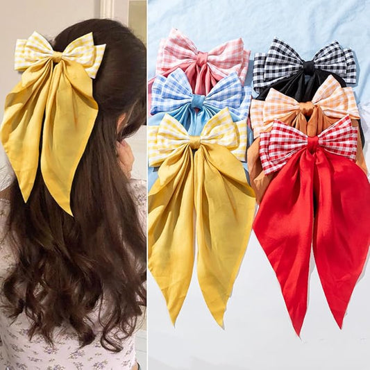 6 PCS Nonslip Claw Hair Bow Clips for Women - Big Bows for Thick & Thin Hair