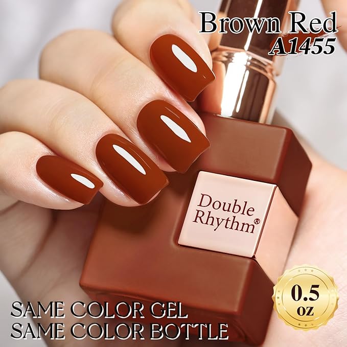 Double Rhythm Burgundy Gel Polish 15ML Pure Sheer Same Color Same Bottle Soak Off Gel Polish Art Manicure Salon DIY at Home for Women (Tan Red-A1455)