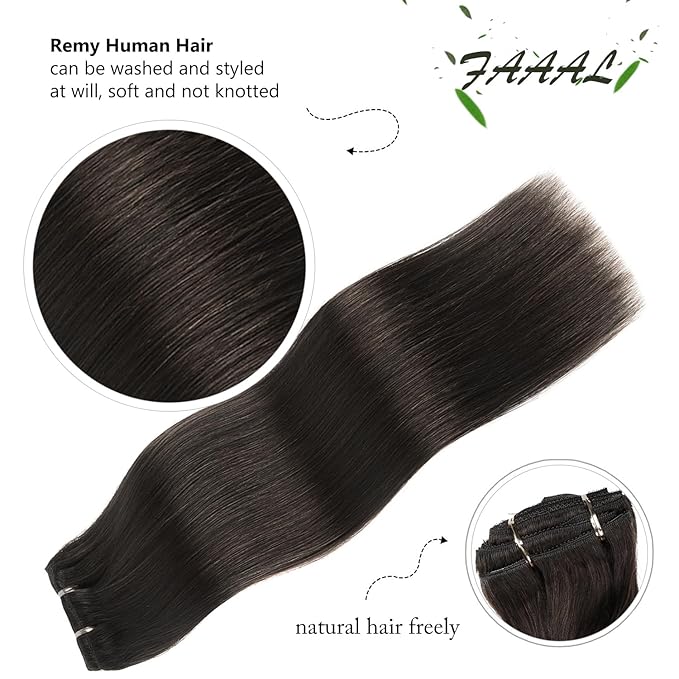 20" Clip in Human Hair Extensions Full Head 180g 7 Pieces 16 Clips 2# Dark Brown Double Weft Brazilian Real Remy Hair Extensions Thick Straight Silky (20" 180g, Dark Brown)