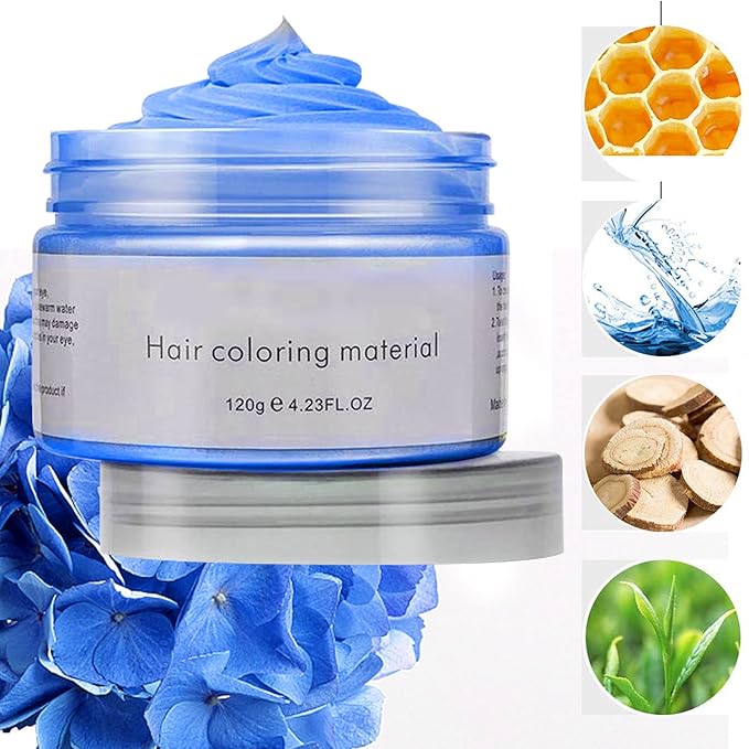 Blue Hair Spray Hair Color Wax 4.23 Ounces, Natural Disposable Hair Wax Color Spray, Kids Women Temporary Hair Color Dye Wax Clays Pomades for Christmas Parties, Role Playing, Cosplay, Halloween(Blue)