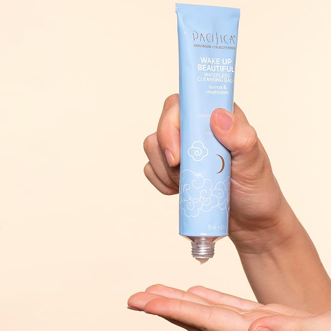 Pacifica Wake Up Beautiful Cleansing Balm & Makeup Remover - 2-in-1 Waterless Face Cleanser for Dry & Sensitive Skin, Hydrating No-Rinse Balm Dissolves Stubborn Makeup, 2.5oz