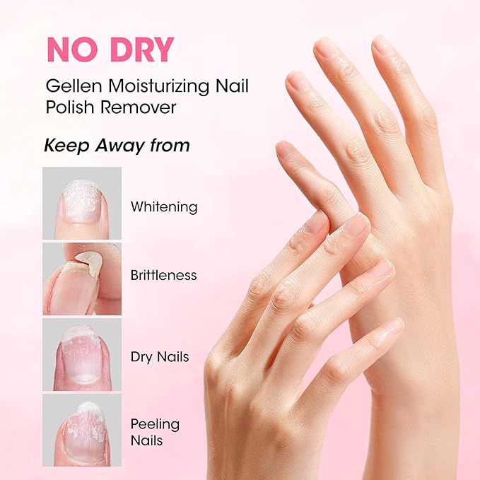 Gellen Nail Polish Remover, Non Acetone Rose Scent Nail Polish Remover, Dual-phase Hydrating Fingernail Polish Removal, Healthy Nourishing Nail Removal with Pump, Contains Vitamin E, 6.09 Fl Oz