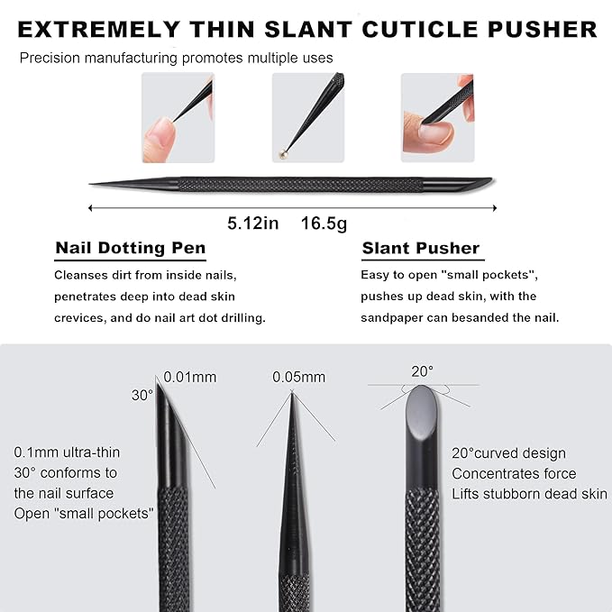 Cuticle Pusher Cuticle Nipper Set, Russian Pre-Treatment Nail Pushers, Cuticle Remover with 100/180 Grit Sandpaper, 7mm Full Jaw Cuticle Trimmer, Nail Care for Manicure Pedicure Nail Art