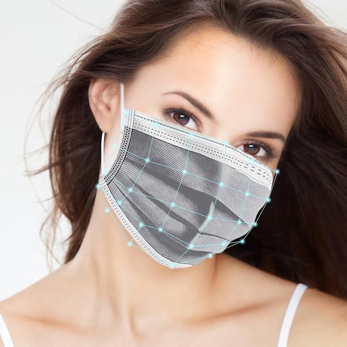 100PCS Masks Grey Disposable Face Mask 3 Ply Breatherable Face Masks