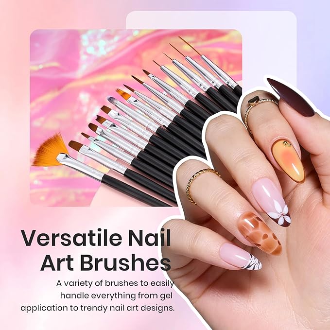 Beetles Nail Art Brushes 31pcs with Case - Confetti Nail Art Pens Daul Ended Dotting Tools Striping Liner Brushes for Nails 3D Flower Sculpting Tools Palette Holder DIY Home Salon Manicure Design Set