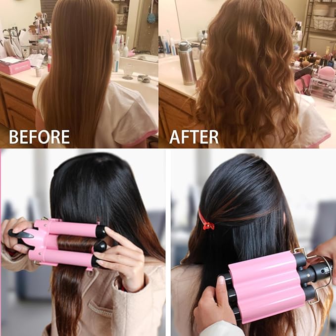 3 Barrel Curling Iron Jumbo 1.25 inch (32mm) Hair Curling Wand Crimper Instant Heating Adjustable Hair Curler with 2 Temperature Control