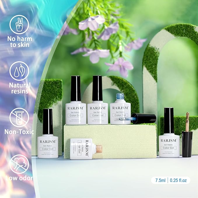 RARJSM Glass Jelly Cat Eye Gel Nail Polish Set 6pcs Reflective Sparkly Diamond Glitter Nude Pink Lake Blue Green Purple Clear Cateye Gelpolish with Magnet Stick 7.5ml Curing Requires for Home Salon