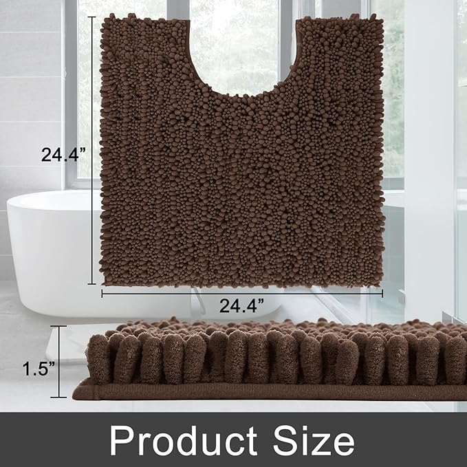 Yimobra Toilet Rug U Shaped Washable 24x20 Inch - Ultra Soft Absorbent Chenille Bath Rugs for Toilet, Quick Dry & Machine Washable, Non Slip Contour Bathroom Mat, Brown
