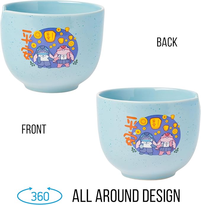 Silver Buffalo Lilo and Stitch Angel Holding Hands Couple Floating Lantern Ceramic Ramen Noodle Rice Bowl with Chopsticks, Microwave Safe, 20 Ounces