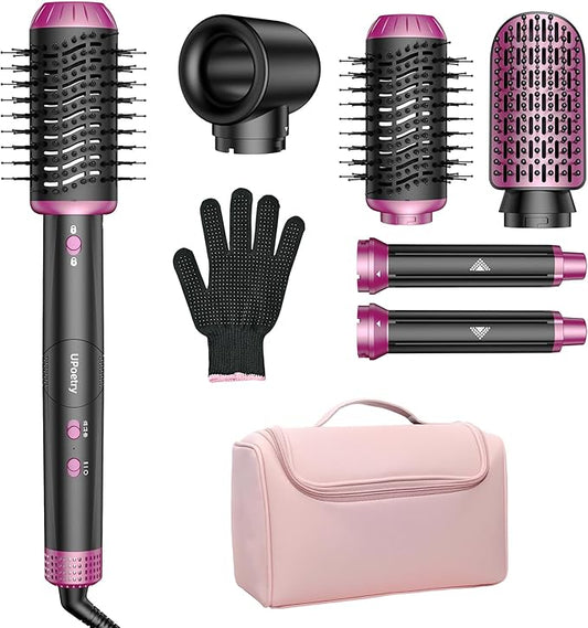 5 in 1 Hot Air Styler & Hair Dryer Brush, High-Speed Blow Dryer Fast Drying Curling Without Heat Damage, Volumizing Straightening, Auto-Wrap Curlers Includes Travel Storage Bag