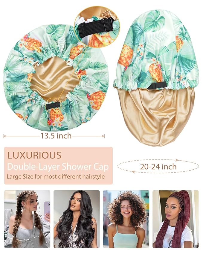 Shower Caps for Women Waterproof Reusable… (Pineapple Palm)
