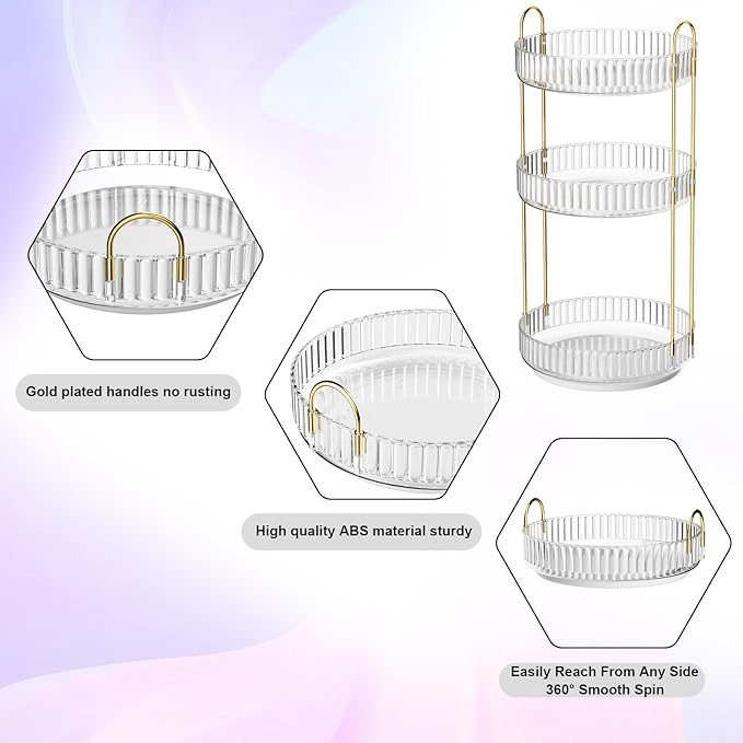 GTI 360°Rotating Makeup Organizer, 3 Tier Large Capacity Perfume Cosmetics Skincare Vanity Organizers,Bathroom Counter Organizer, Dresser Spinning Countertop Organizer and Storage for Women (Clear)