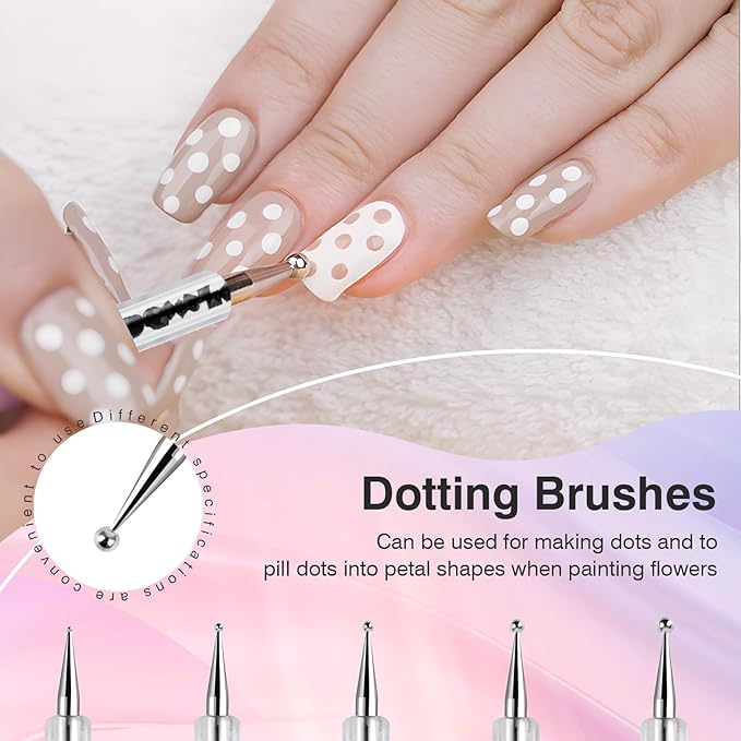Nail Art Brushes 5PCS Nail Brush Set with Liner Brush and Dotting Pens for Home and Professional Salon Use