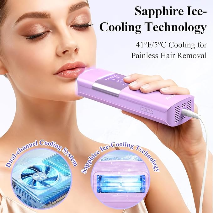 Laser Hair Removal with Sapphire 5℃ Ice Cooling, Painless & Permanent IPL Laser Hair Device for Women Men, 2 Modes, 5 Levels, 999,999 Flashes, at Home Hair Remover for Bikini, Armpit & Face