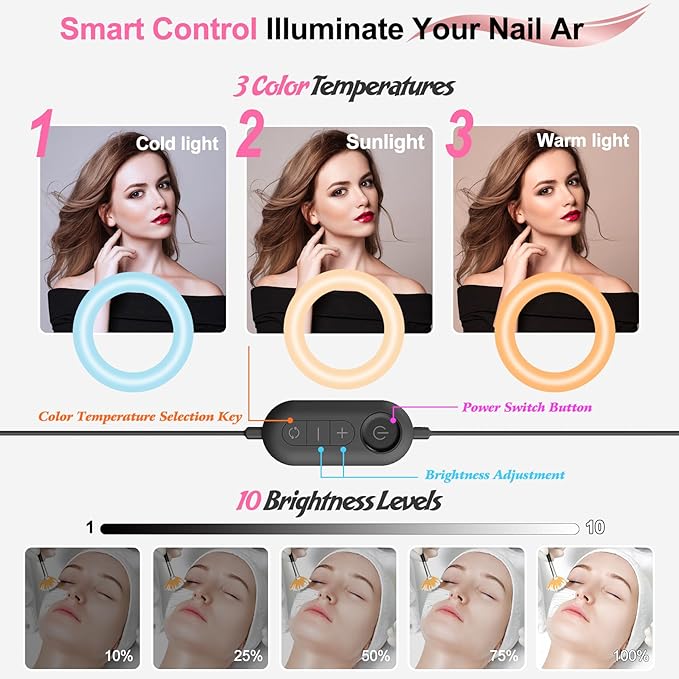 Nail Half Moon Light: Big LED Arch Nail Tech Table Lamp with Phone Holder - Salon Professional Desk Light 3 Mode Lighting Manicure Technician Use