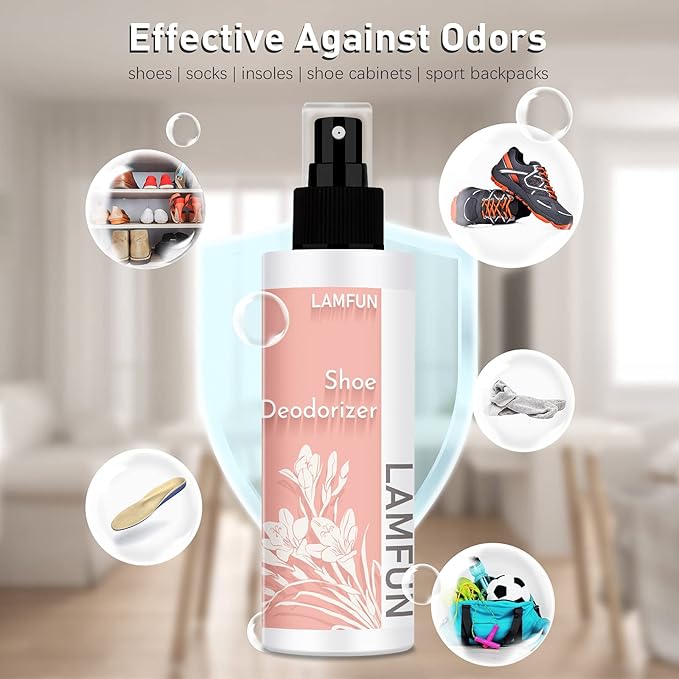 Shoe Deodorizer Spray, Natural Deodorant Spray, Odor Eliminator for Feet, Shoes and Gym Bags, Fights Odor and Stink, Freesia Fragrance, 150ml