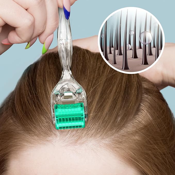 Derma Roller Titanium 0.30mm Microderm Roller Kit - 192 Micro Needles Microneedle Dermal Roller for Scalp and Body, At Home Microdermabrasion Face Roller (Green)