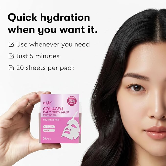 Epielle Niacinamide Korean Face Masks 20 Pack - Pore Minimizing Sheet Masks with Bakuchiol for Glowing Skin, Thanksgiving Essentials & Stocking Stuffers for Women K-Beauty