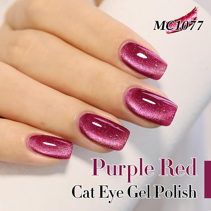 Double Rhythm 0.5 OZ Cat Eye Gel Polish with Magnet 15ML Holographic Glitter Shimmer Translucent Jelly Color Magnetic Nail Polish Salon DIY at Home (MC1077)