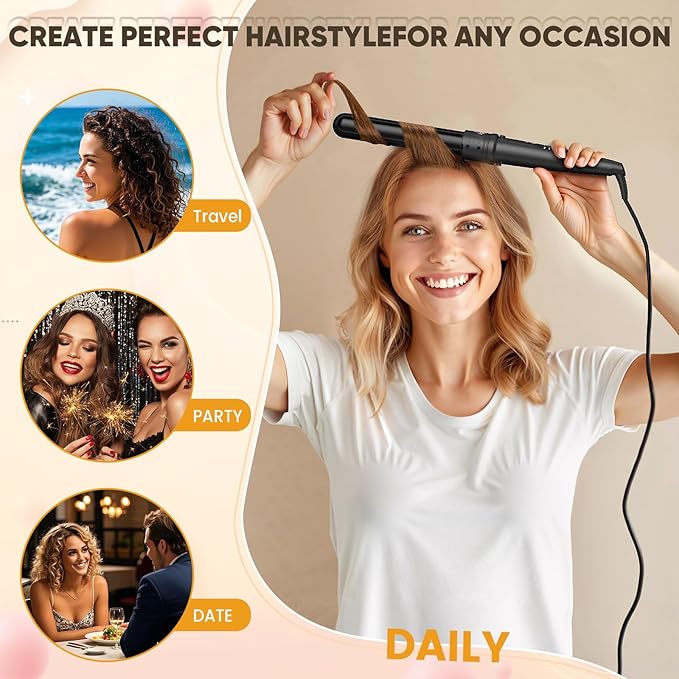 5 In 1 Curling Wand Set, Curling Iron Interchangeable Ceramic Barrels (0.35-1.25 Inch), Heating Hair Curler Kit with Protective Glove & 2 Clips Ceramic Coated for All Hair Types, Gift for Girls, Women