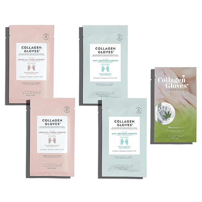 VOESH Collagen Gloves, Vegan Hand Masks, Variety 5 Pack, Moisturizing Hand Mask, Lotion Gloves, Hydrating Gloves, Hand Care, Spa Manicure Gloves, Dry Hand Treatment
