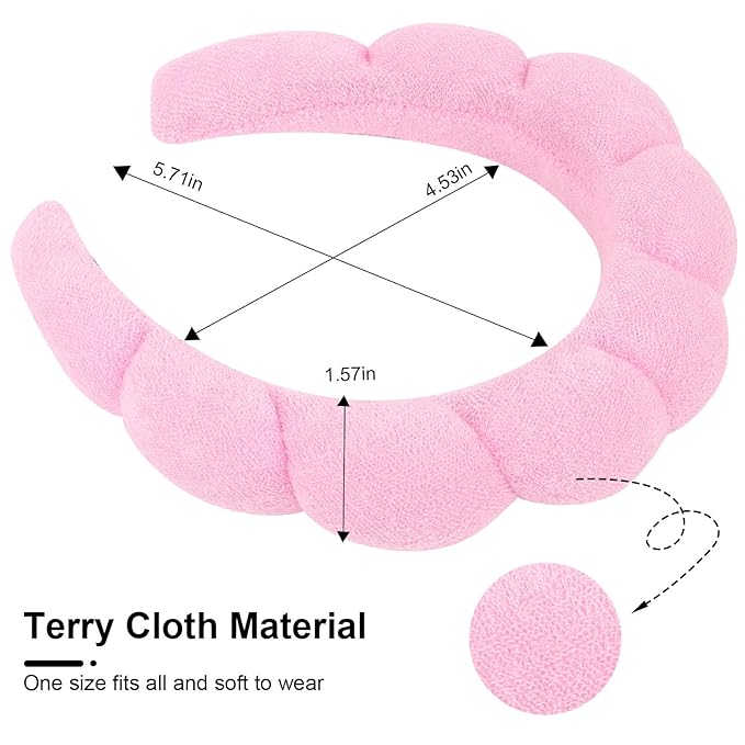 3 Pack Spa Headbands - Terry Cloth Puffy Hair Bands for Skincare, Makeup, and Face Washing
