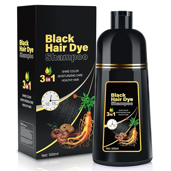 JUANCHI Gray Hair Coverage Shampoo - 3 in 1 Herbal Formula for Women and Men, 500ml (Black)