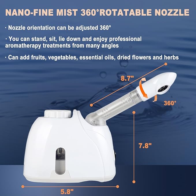 Facial Steamer Nanometer Fine Mist Face Steamer for Facial Deep Cleaning, 360°Can Rotate The Arm，10 Minute Home Facial Spa Mist, Design for Personal Care Use at Home Or Salon Barber