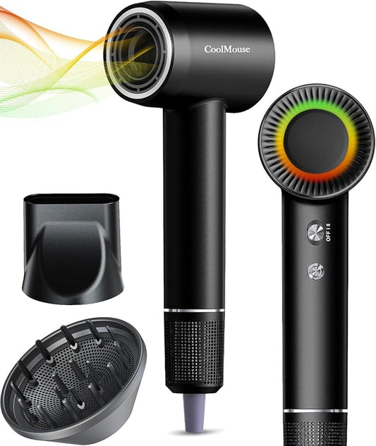 High-Speed Ionic Hair Dryer: 150000 RPM Brushless Motor 500 Millions Negative Ionic Care Blow Dryer for Fast Drying Low Noise Thermo-Control Hairdryer, Travel with Magnetic Diffuser & Nozzle
