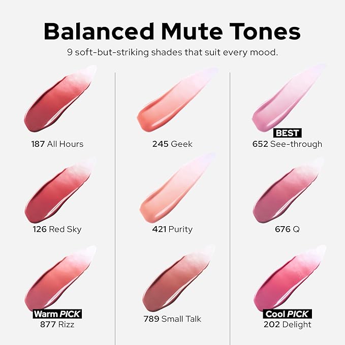 Unseen Balloon Tint, 9 Colors Set for All Skin Types. Buildable Color, Long Lasting Glossy Lip Stains, Lightweight Lip Gloss Make up (187 All hours, 0.11 Ounce (Pack of 1))