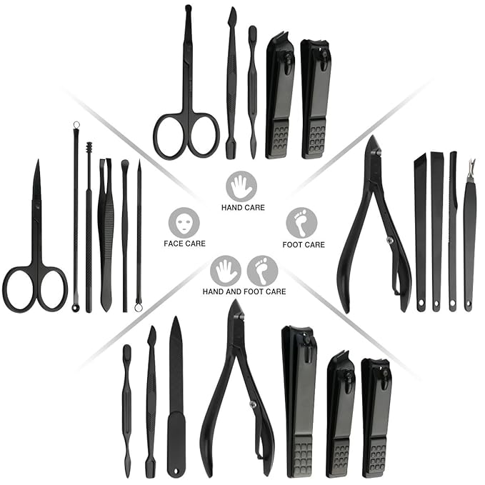Manicure Set, ESARORA 18 In 1 Stainless Steel Professional Pedicure Kit Nail Scissors Grooming Kit with Black Leather Travel Case