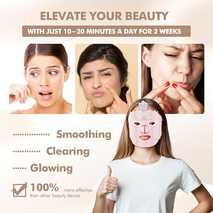 Red Light Therapy Mask for Face, Led Face Mask Light Therapy, 7 Colors LED Face Mask Light Therapy At Home, Pink