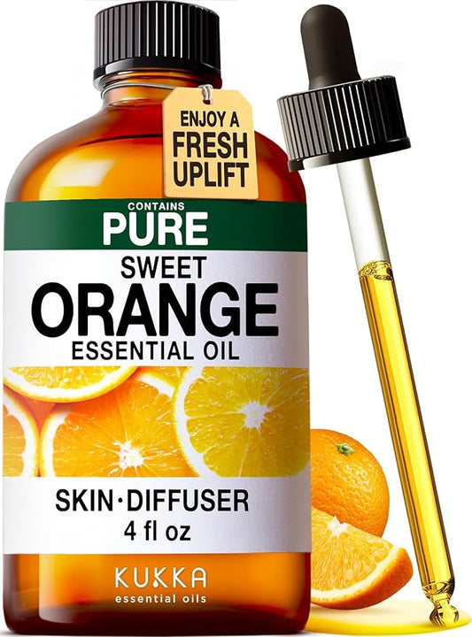 KUKKA Orange Essential Oils - 4 Fl Oz - for Hair, Skin, Diffuser, Aromatherapy & DIY Soap Making Scent