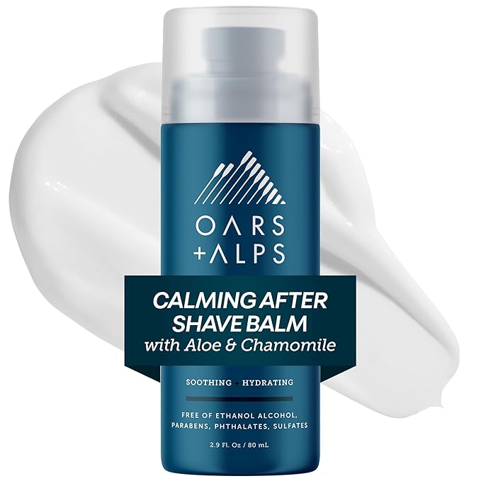 Oars + Alps Calming After Shave Balm and Lotion for Men, Dermatologist Tested and Infused with Aloe and Chamomile, TSA Friendly, 2.9 Fl Oz