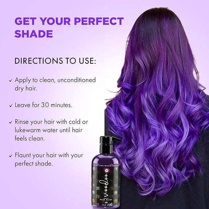 MOEHAIR VOODOO Purple Hair Paint (Aura), 8 Oz | Vegan & Cruelty-Free Purple Hair Dye | Ammonia, Sulfate & Paraben-Free | Vivid & Bright Intermixable Temporary Hair Color