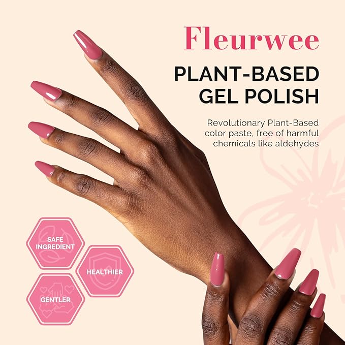 MelodySusie Fleurwee Plant Based Gel Nail Polish, Hema Free Light Rose Pink Nail Polish, Soak Off UV LED Gel Polish Gift for Women 21 Non Toxic Long Lasting Nail Art Manicure Salon DIY at Home B1604