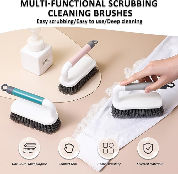 Scrub Brush, Scrubbing Cleaning Brushes, Heavy Duty Cleaning Brushes with Handle, for Shower, Bathroom, Carpet, Kitchen and Bathtub Scrubber, 2 Pack (Grey)